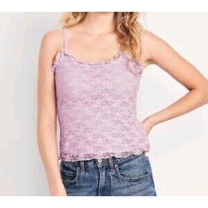 NWT Women's Old Navy Fitted Ruffle Floral Lace Cami Top Blouse Size L Lt Lilac